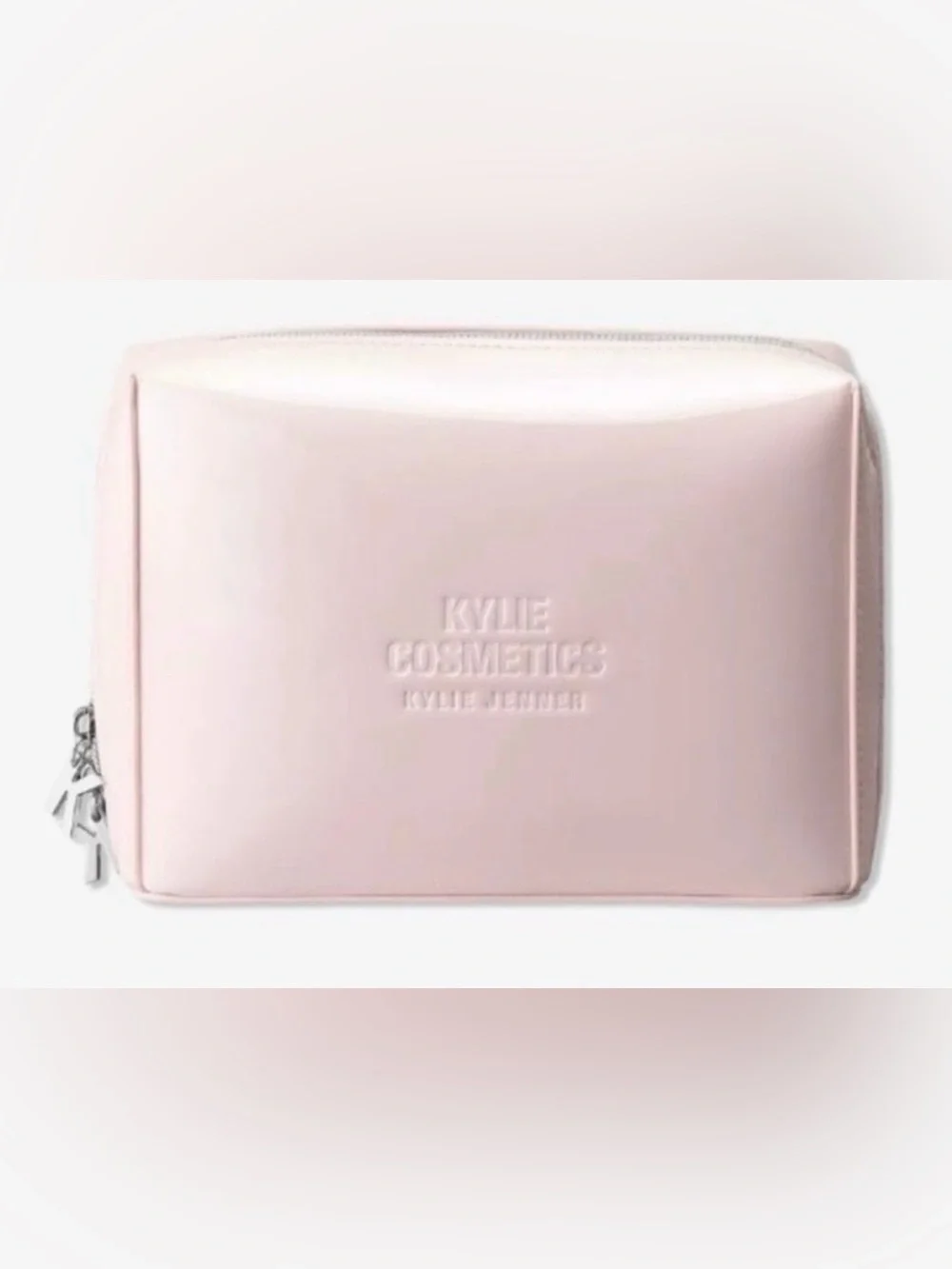 Kylie Cosmetics Pale Pink Glossy Cosmetic Bag with Silver KY Zipper Pulls